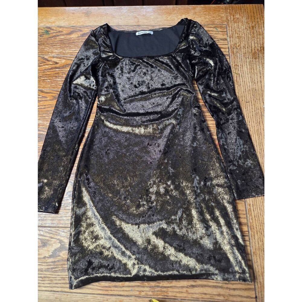 Reformation Wahl Dress Gold Marble Velvet Velour Mini Metallic HOCO Sz Small